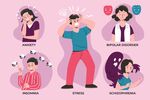 扁平化烦恼抑郁心理疾病人物插画