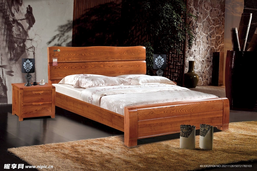 实木床背景图 广告设计  家具