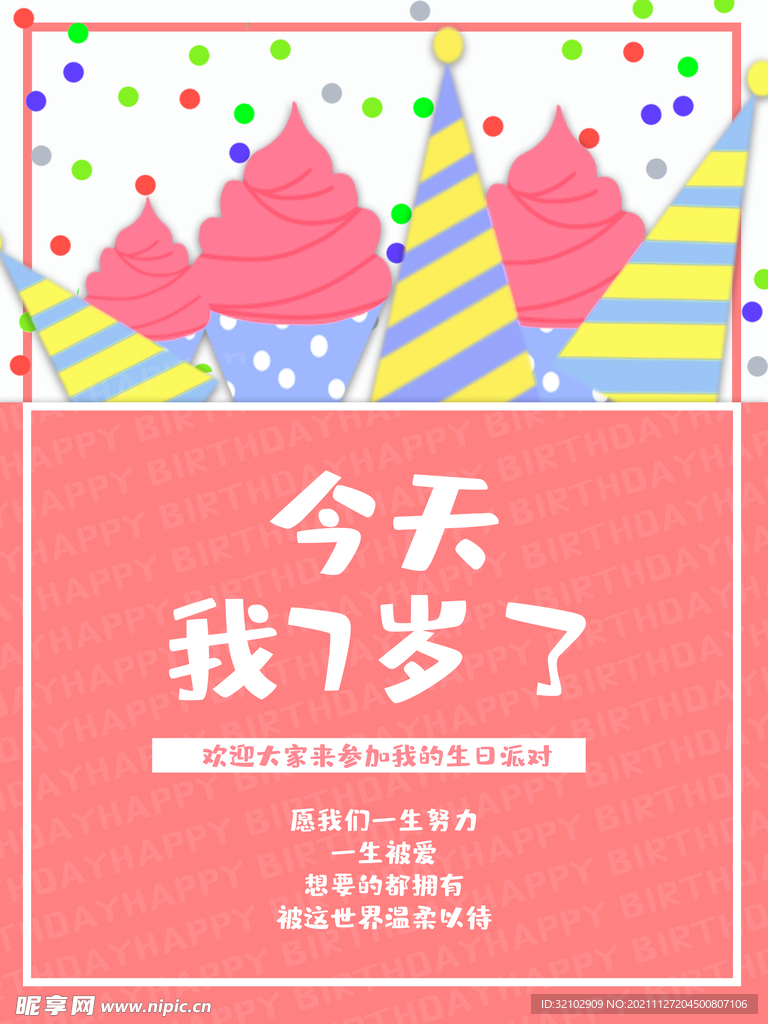 卡通精美周岁生日派对海报