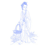 国画提篮侍女图勾线线描图