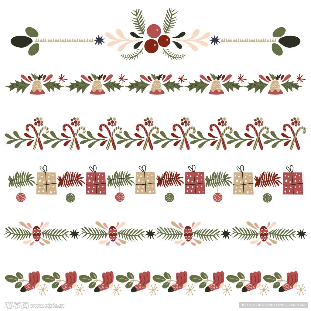 手绘平面圣诞框架和边框集合矢量