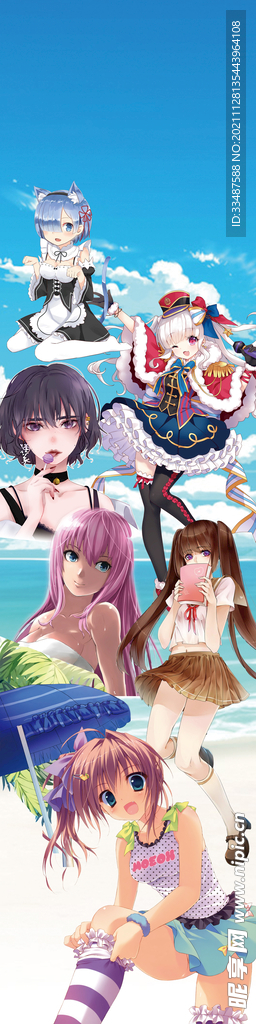 二次元美少女沙滩动漫长条海报