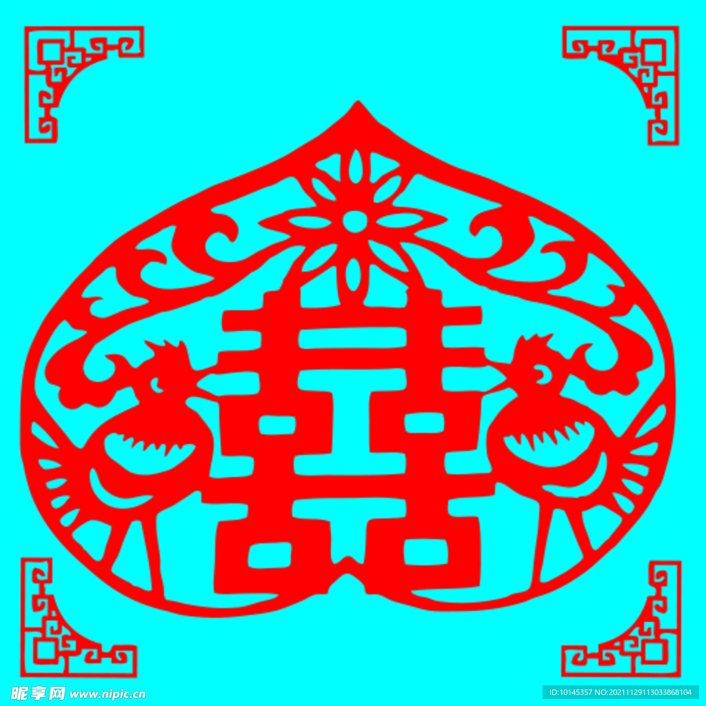 桃形双喜剪纸