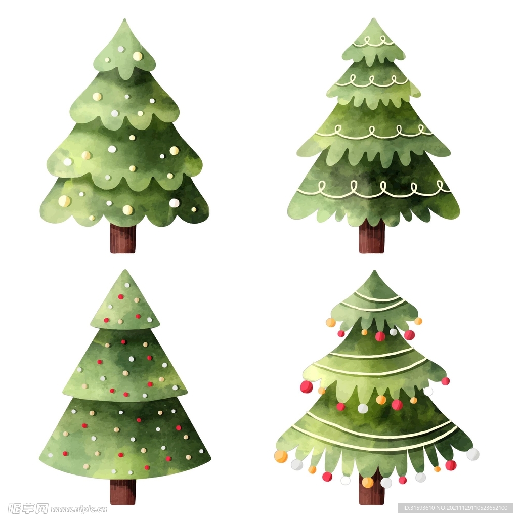 水彩圣诞树概念矢量