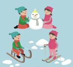 卡通儿童滑雪堆雪人