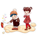 过年雪地放鞭炮