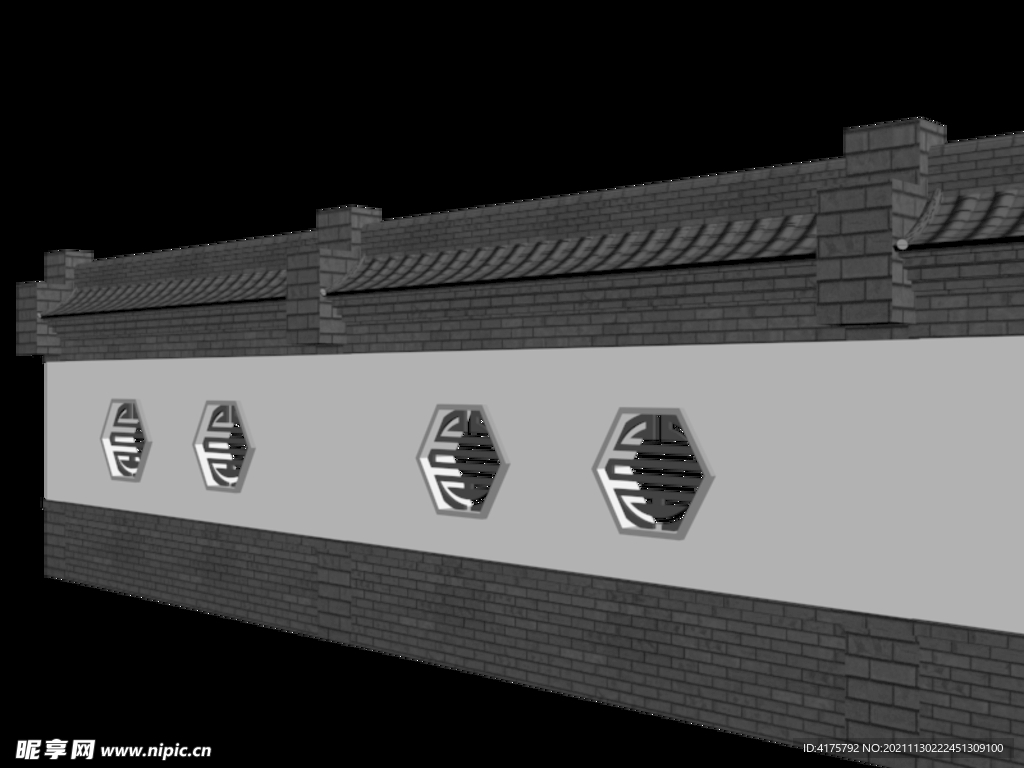 max模型古风围墙