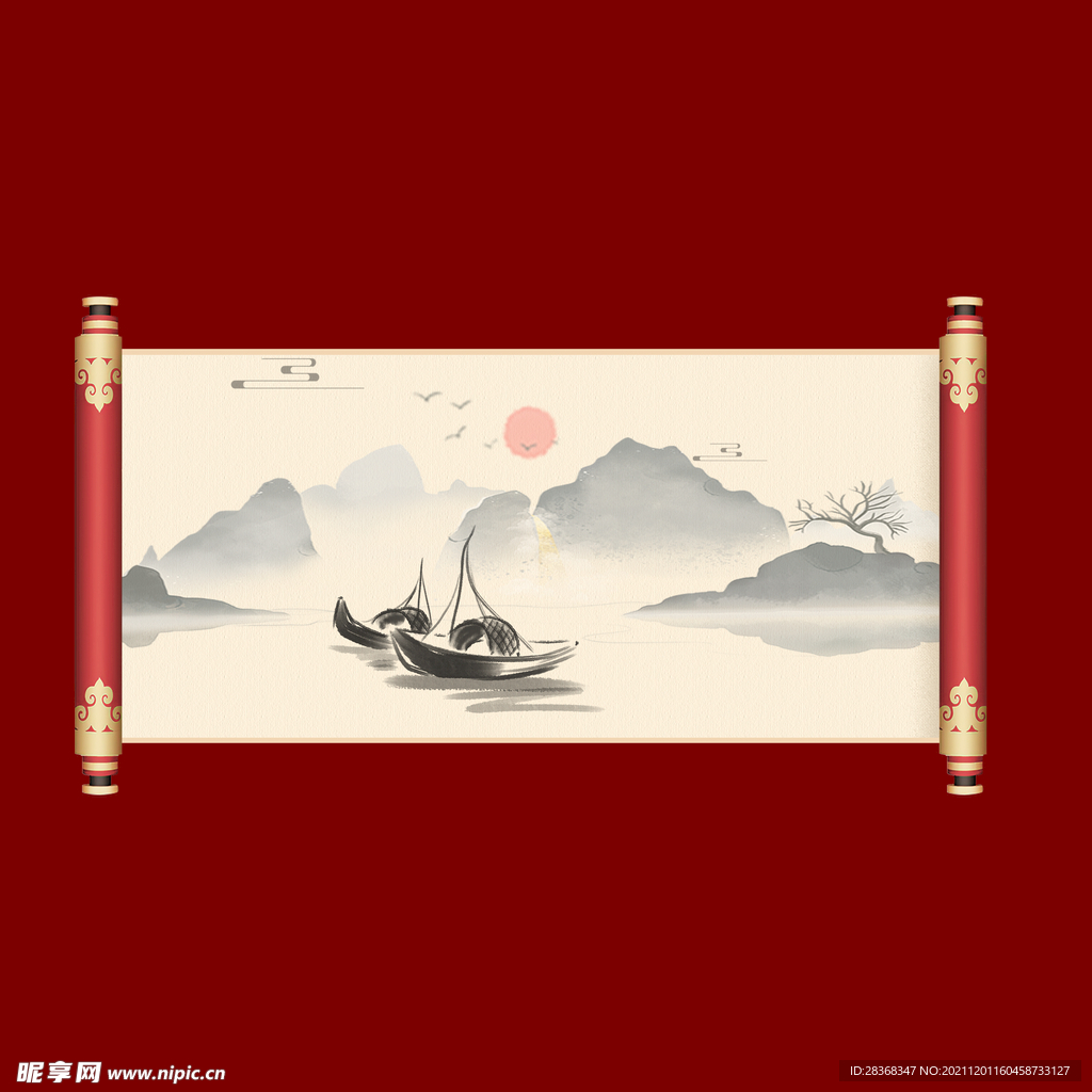中国风水墨山水边框