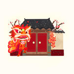 新年狮子插画