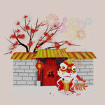 新年狮子插画  