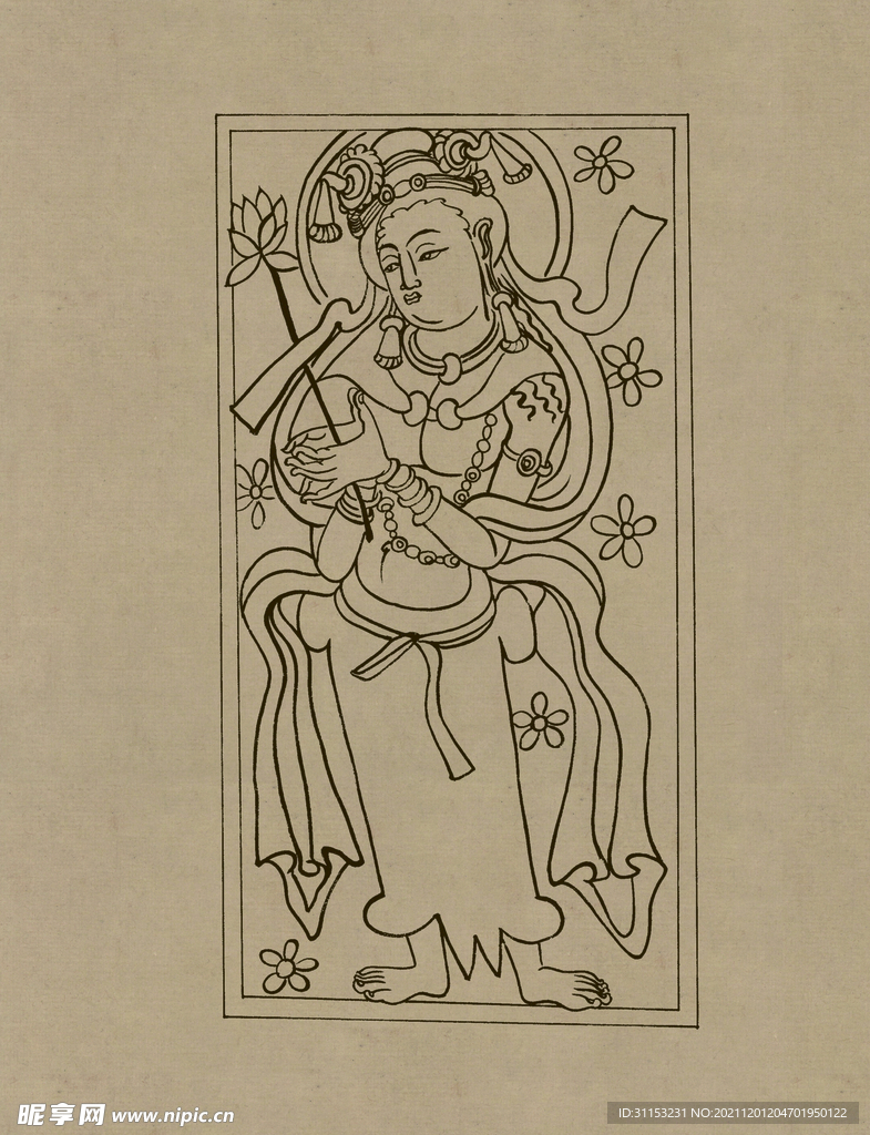 莫高窟敦煌壁画线描人物稿
