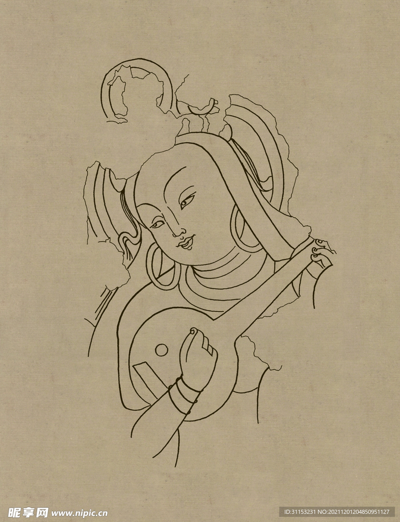莫高窟敦煌壁画线描人物稿