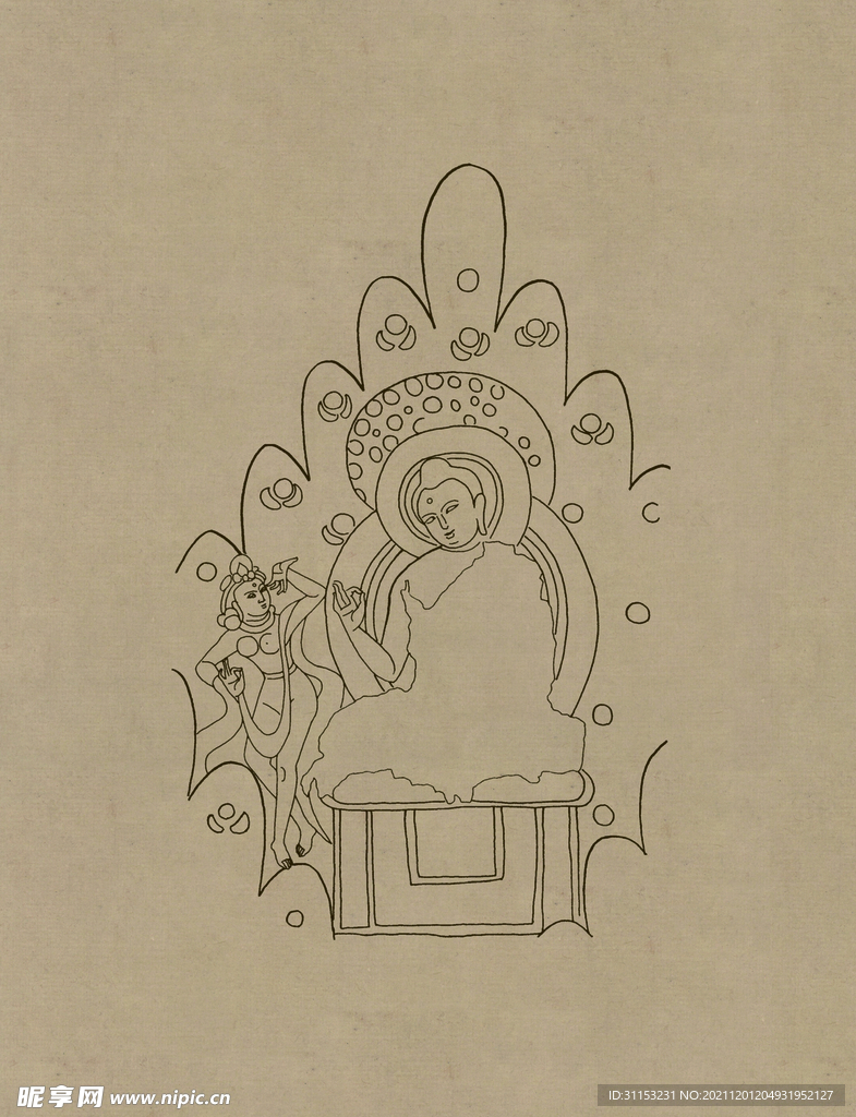 莫高窟敦煌壁画线描人物稿