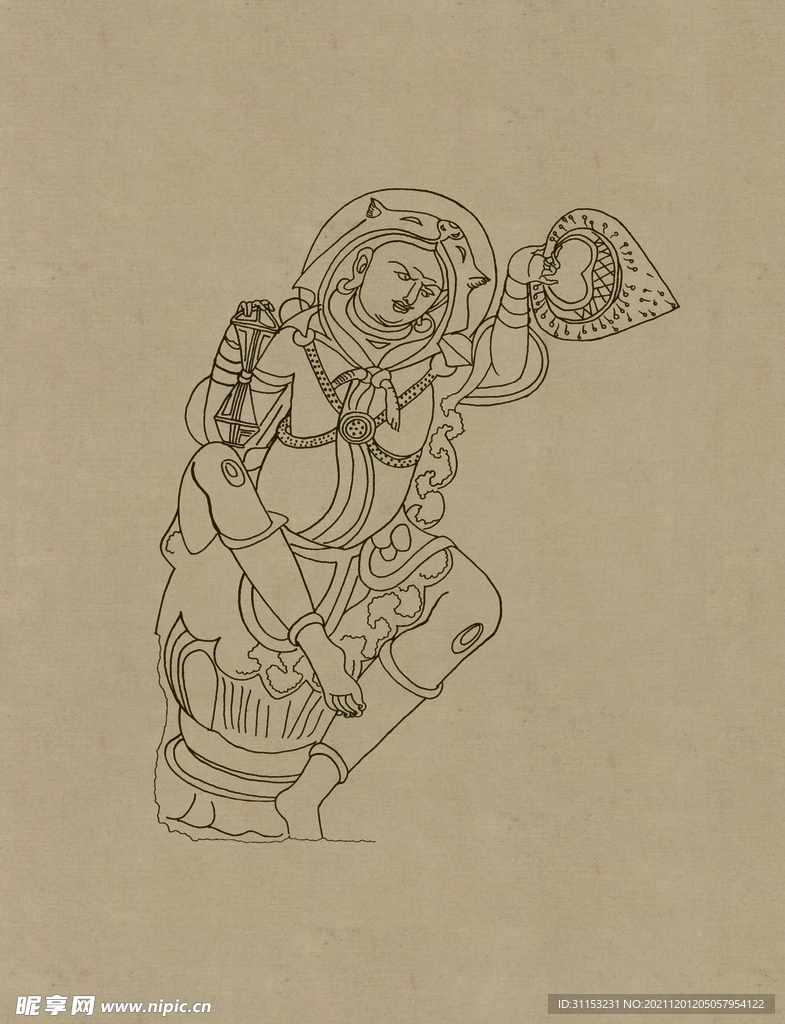 莫高窟敦煌壁画线描人物稿