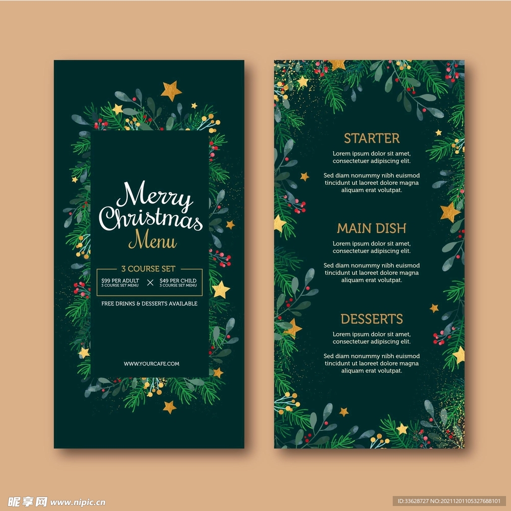 圣诞绿色菜单宣传推广促销海报