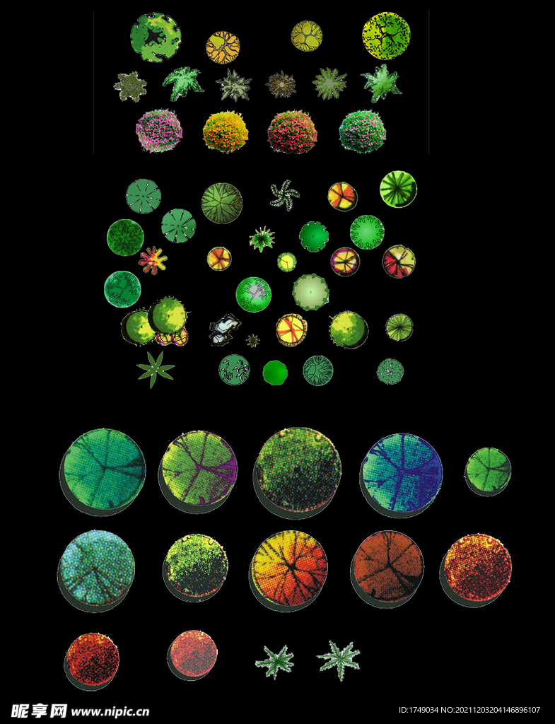 手绘彩色平面植物分层素材
