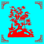 仙鹤与松树剪纸