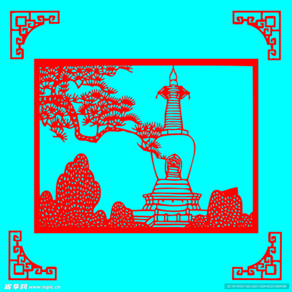 寺庙塔剪纸