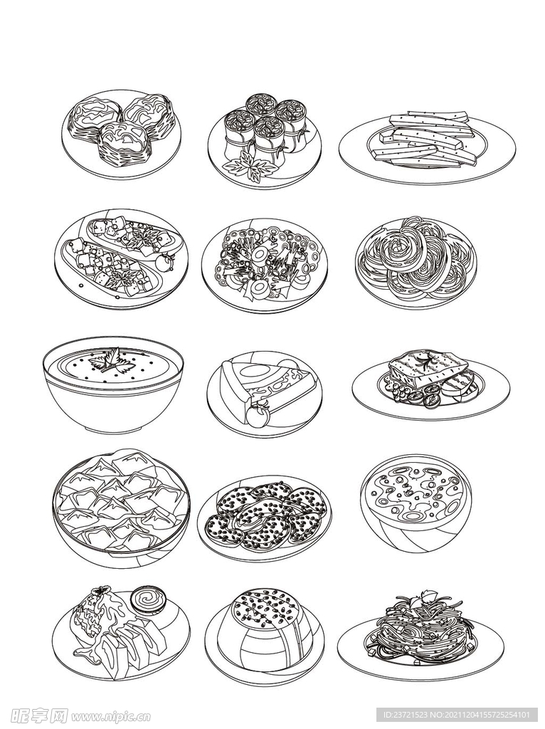 手绘素描中式餐饮西式料理装饰图