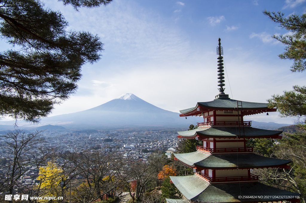 富士山和寺庙