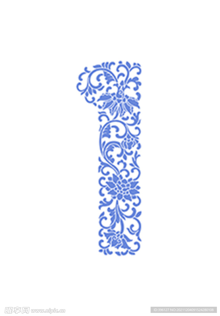 中式数字1的中式花卉纹样
