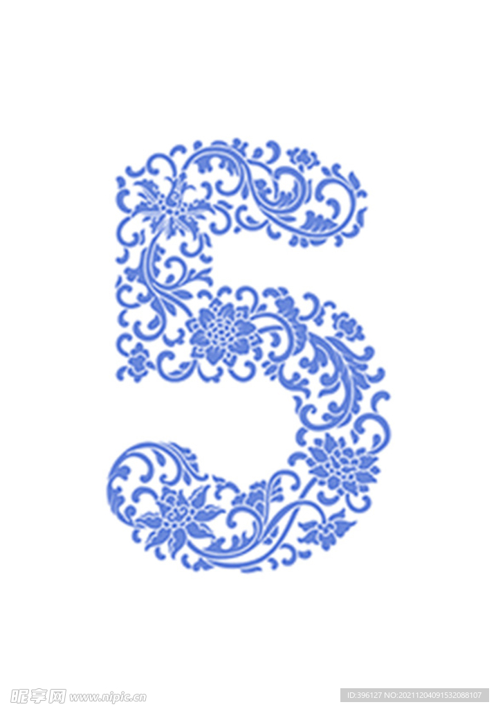 中式数字5的中式花卉纹样