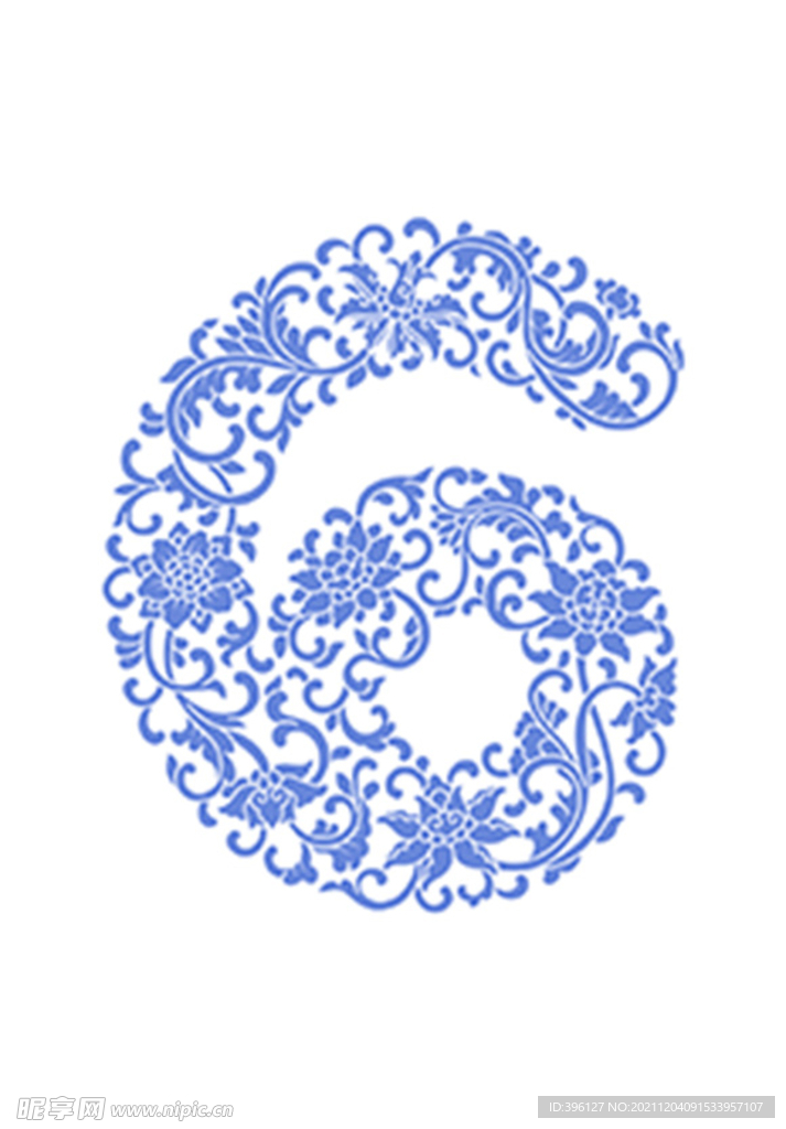中式数字6的中式花卉纹样