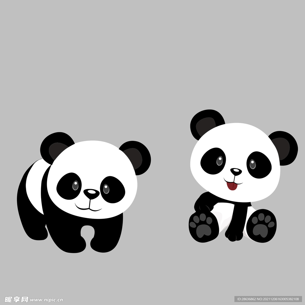 卡通可爱两只小熊猫