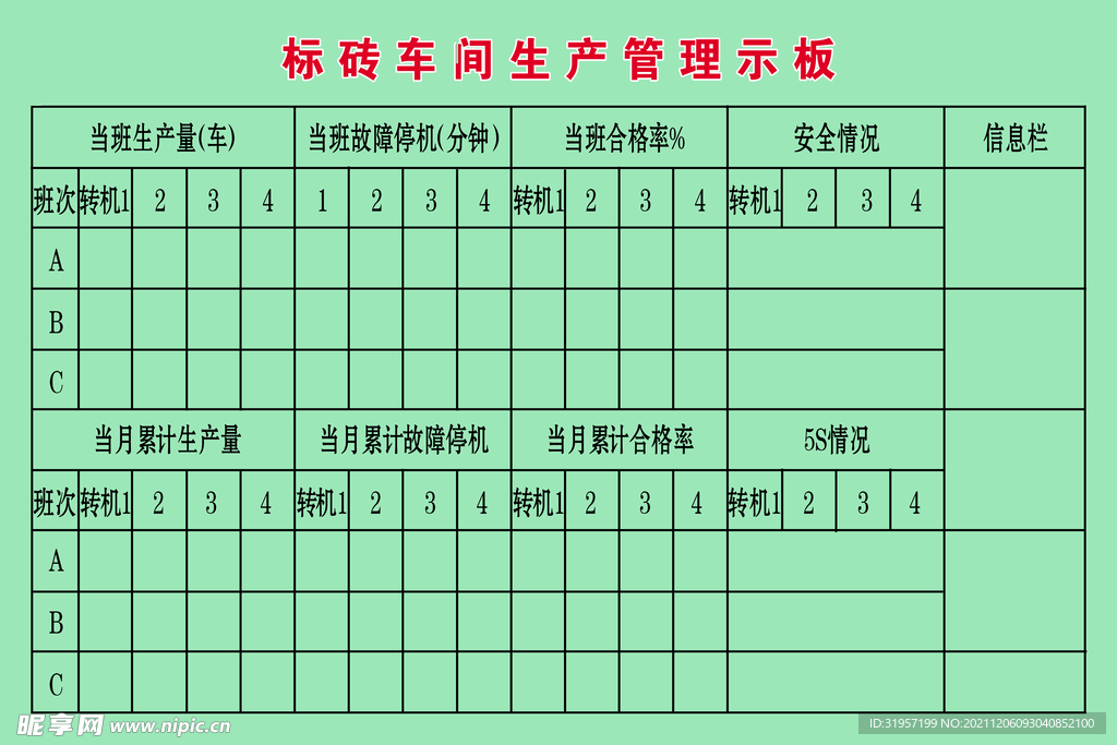 标砖车间生产管理示板