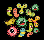 手绘卡通形象的细菌病毒微生物