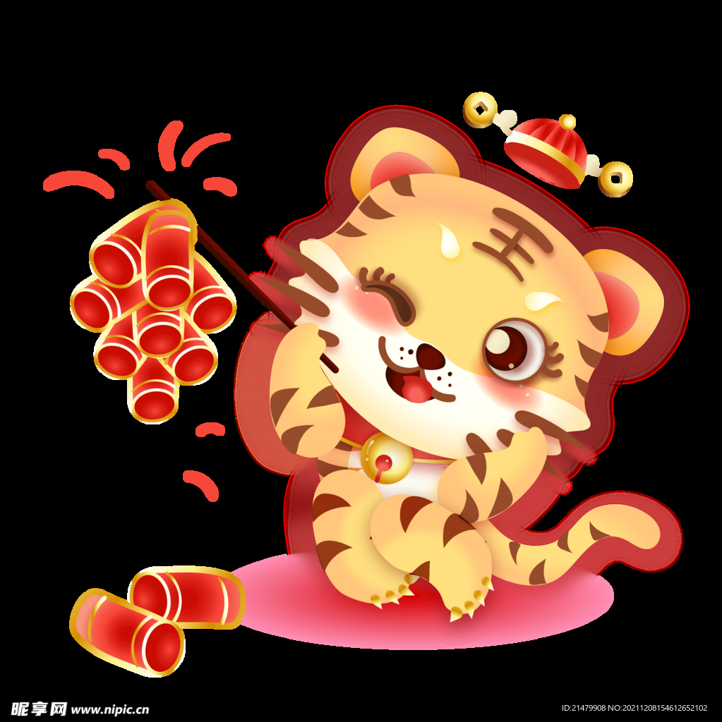虎年吉祥物小老虎国风金线大红福