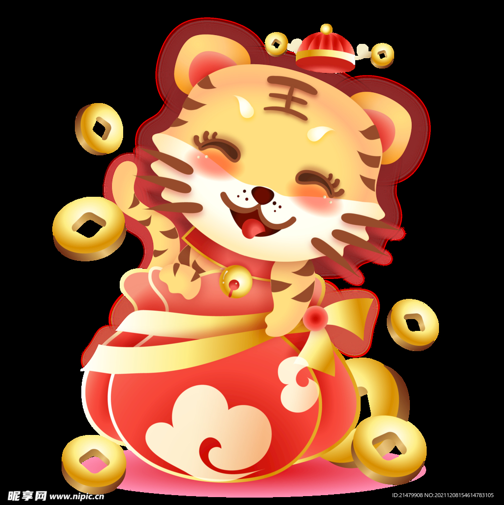 虎年吉祥物小老虎国风金线大红福