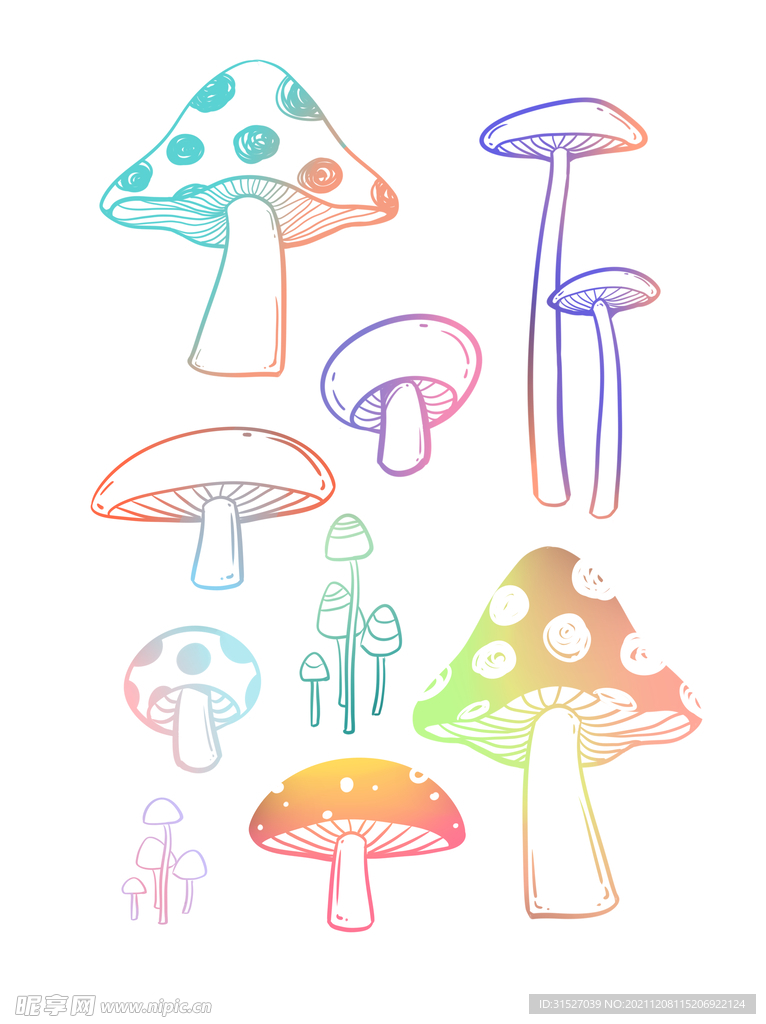 彩色渐变蘑菇装饰素材