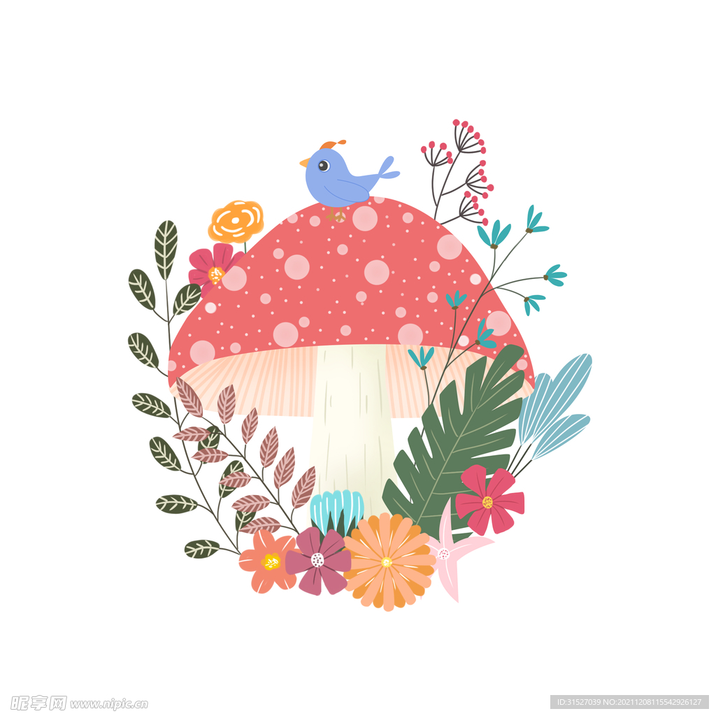 蘑菇和花插画