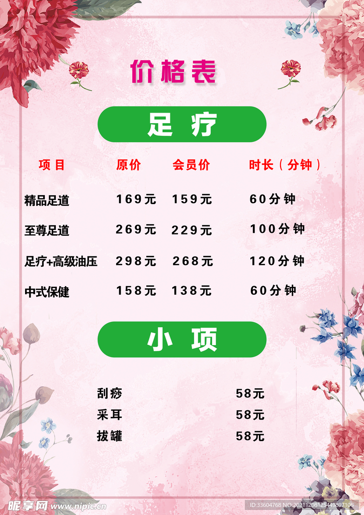 价格表