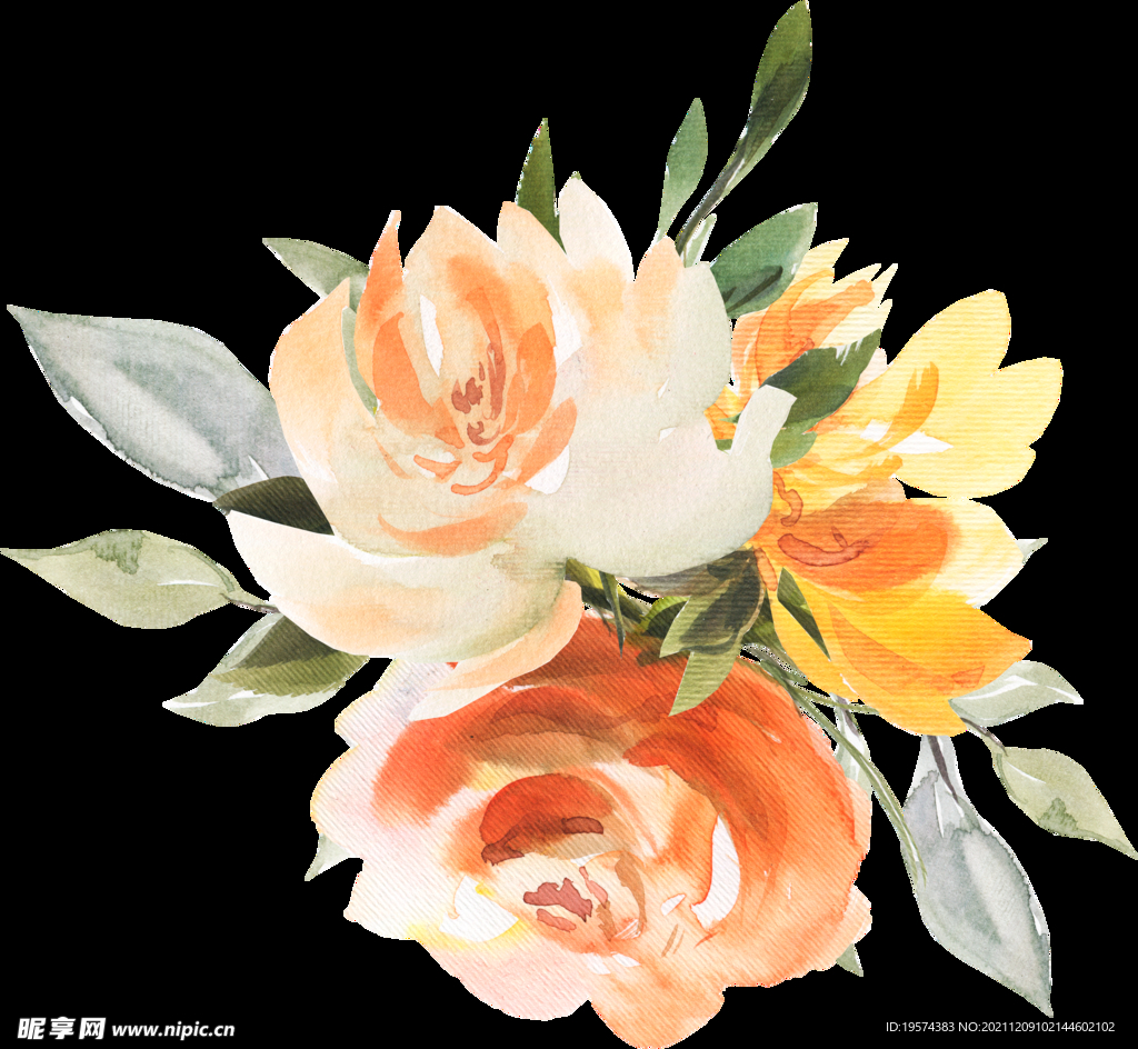 橘黄色阳光花卉贺卡婚礼装饰图案