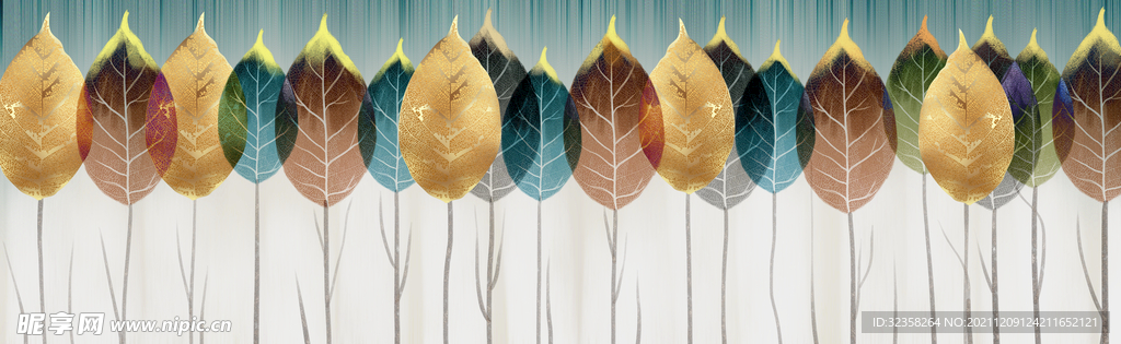 金色植物树叶装饰画