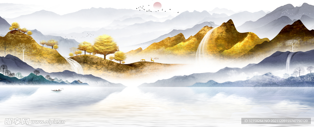 金色意境山水装饰画