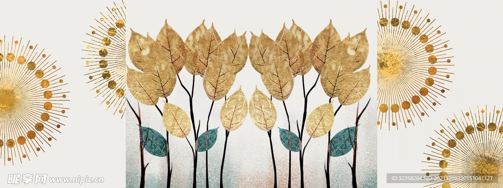 金色植物树叶装饰画
