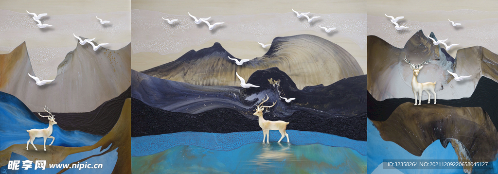 北欧麋鹿山水装饰画