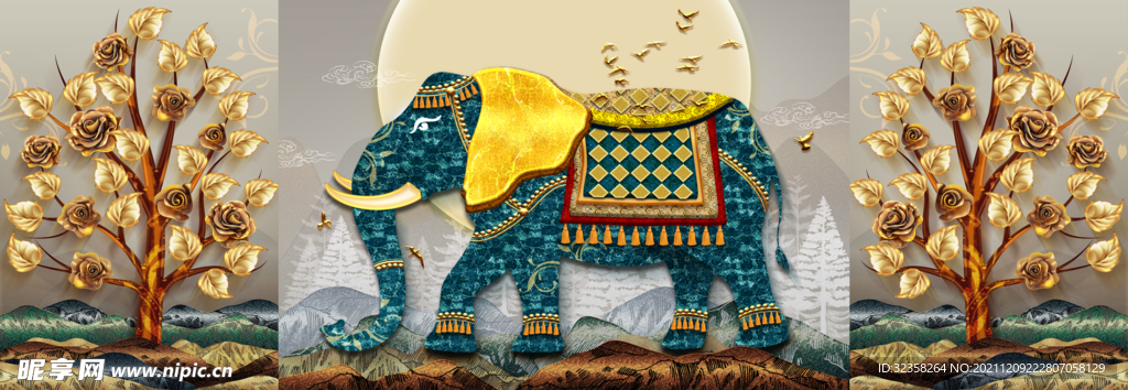 轻奢珐琅彩大象装饰画