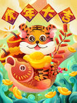 2022虎年新年卡通可爱小脑虎