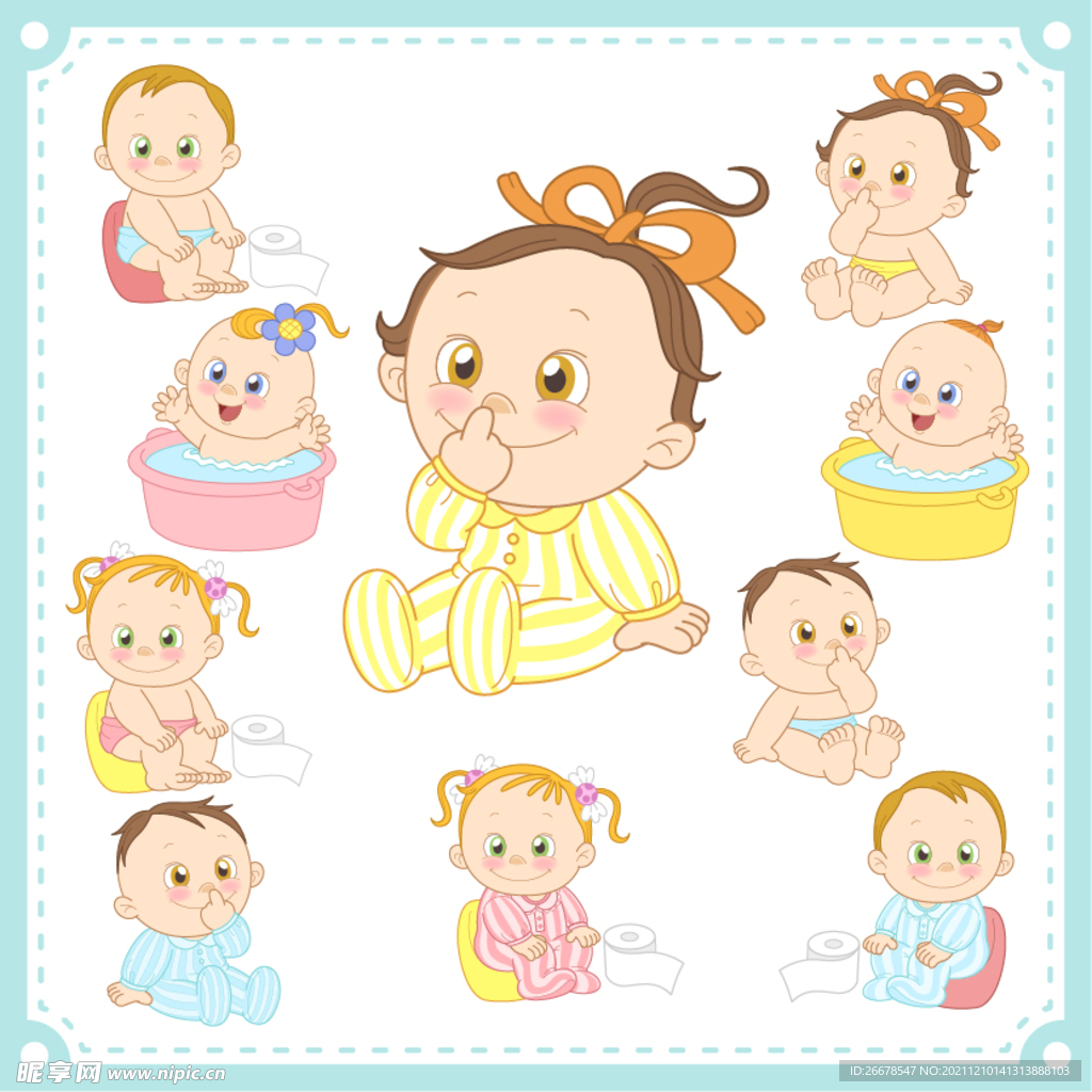 卡通婴儿洗澡