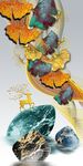 银杏叶金色麋鹿意境山水装饰画