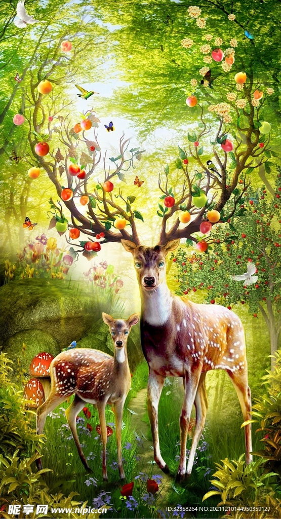 北欧麋鹿森林装饰画