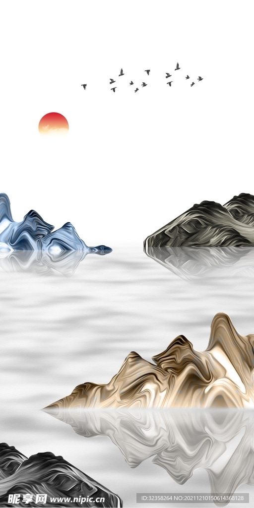 水墨意境山水玄关装饰画