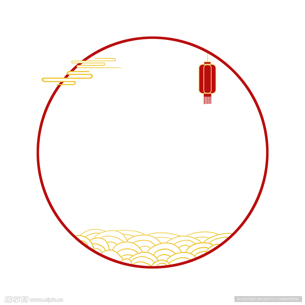 红金色灯笼传统纹样圆形边框