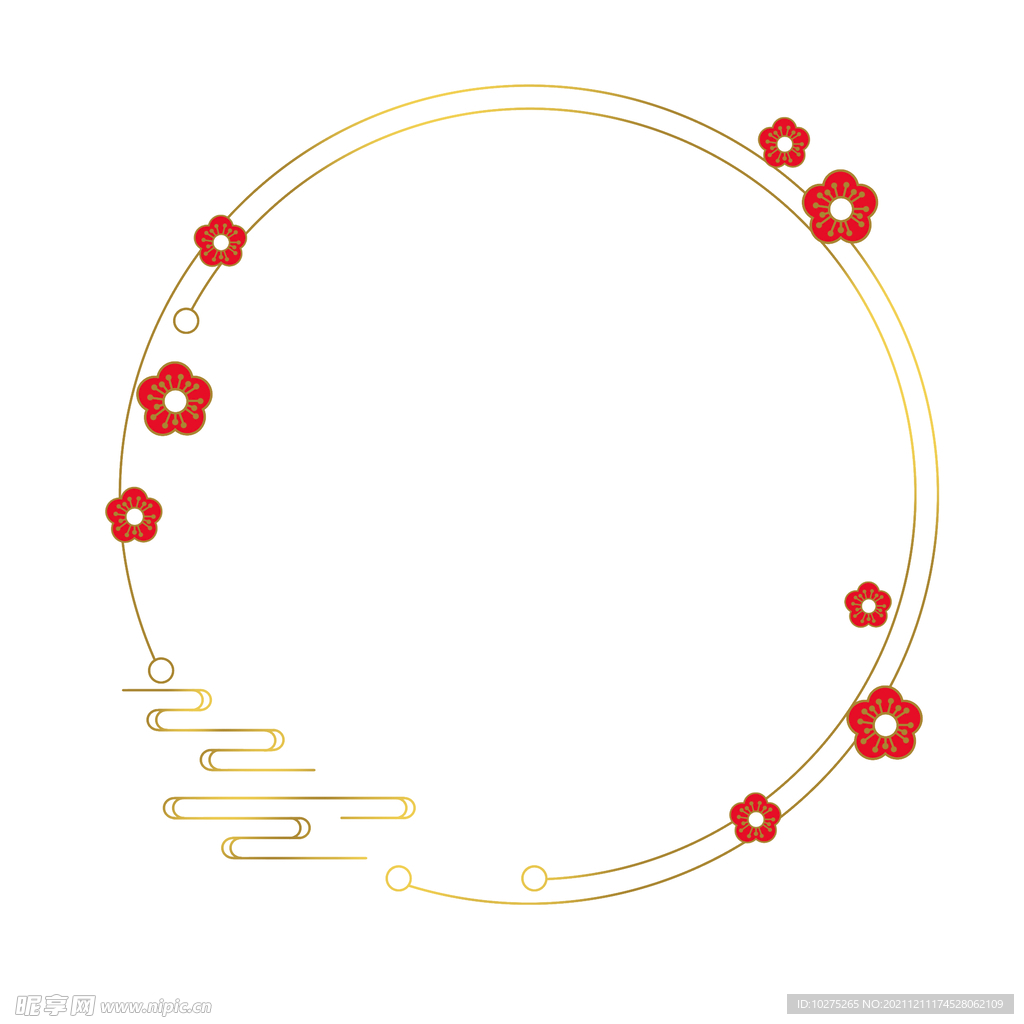 新春暗金色烫金红梅祥云圆框