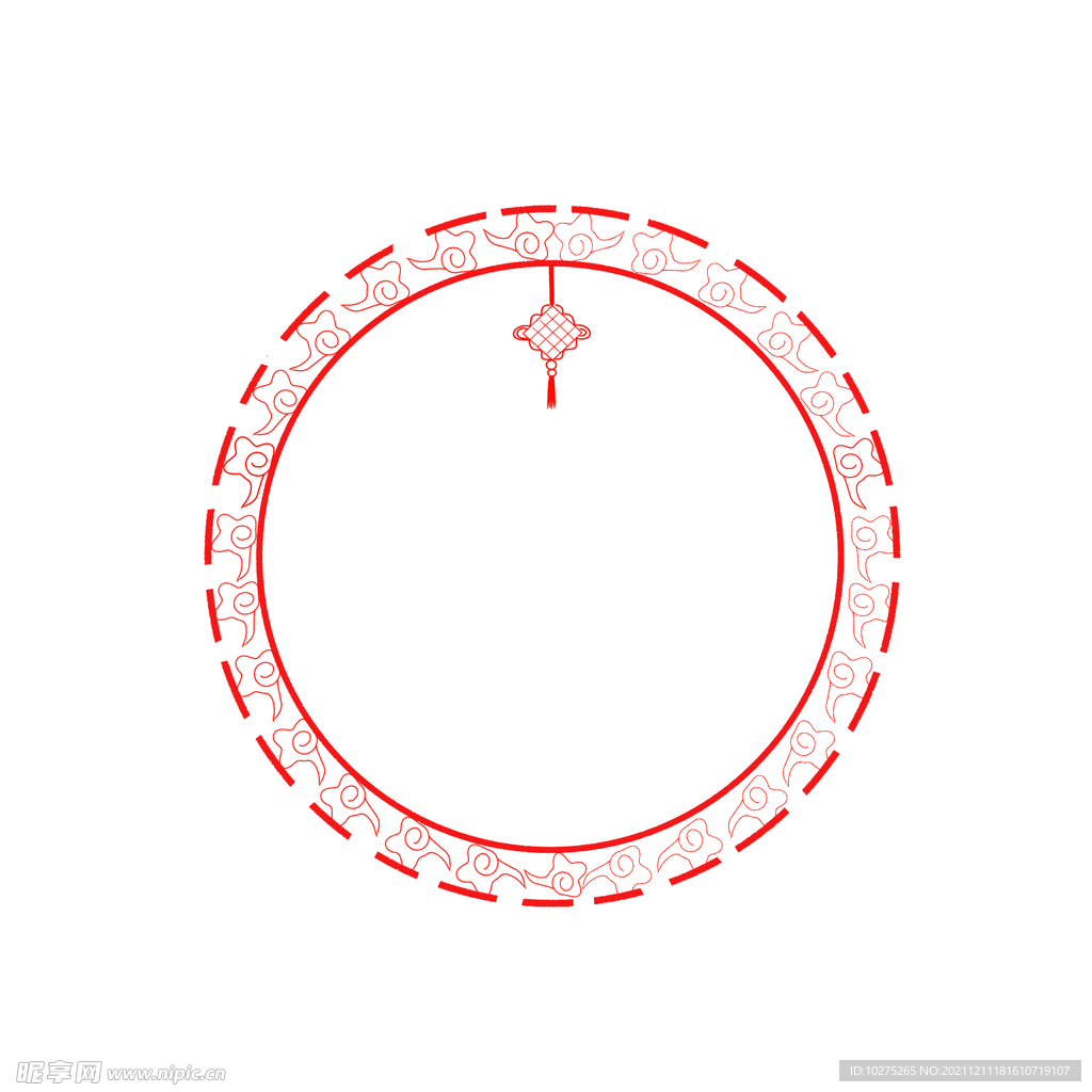 中国风红色流云中国结圆形边框