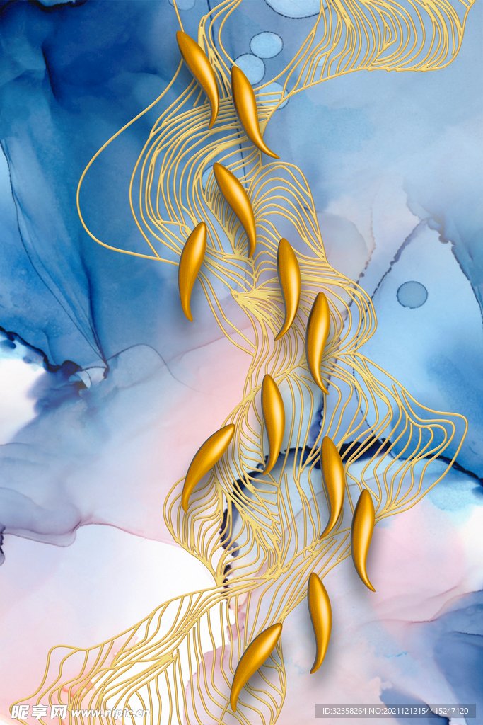 新中式水墨画抽象线条金色玄关画